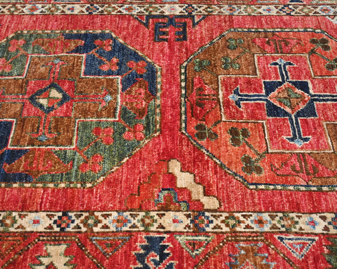 3x4 Red Ersari Afghan Hand Knotted Veg Dye Wool Area Rug